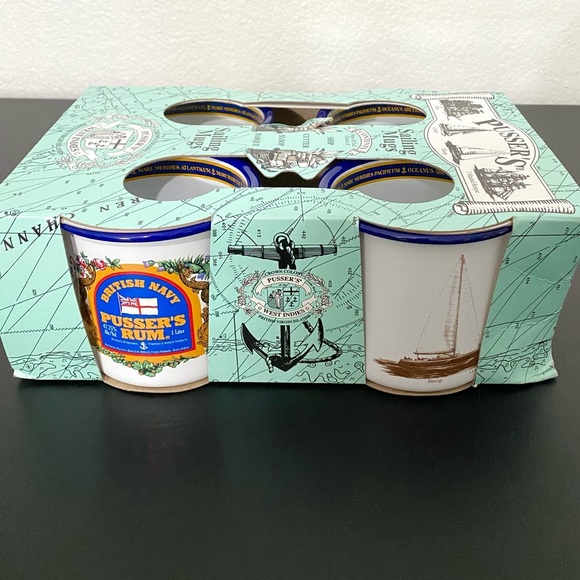 Vintage British Navy Pusser’s Rum Sailing Mugs Enamel Tin 4 Set New in Box Rare - Picture 6 of 12